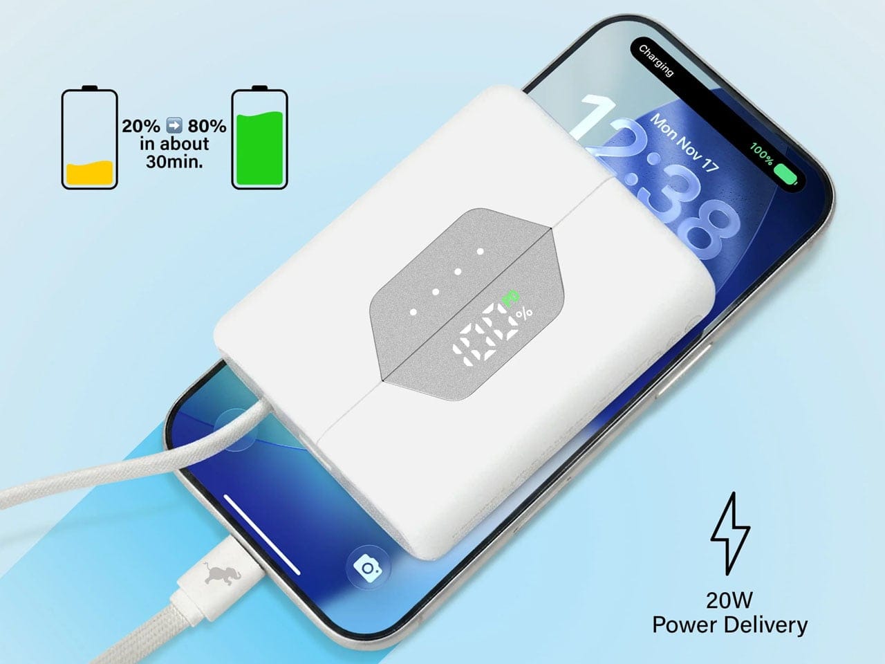 Nimble SharePower packaging and all three color variants including white, translucent blue, and translucent pink