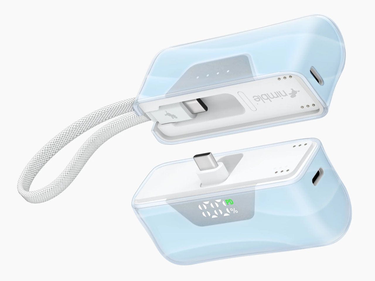 Nimble SharePower split magnetic power bank in translucent blue Liquid Crystal Edition