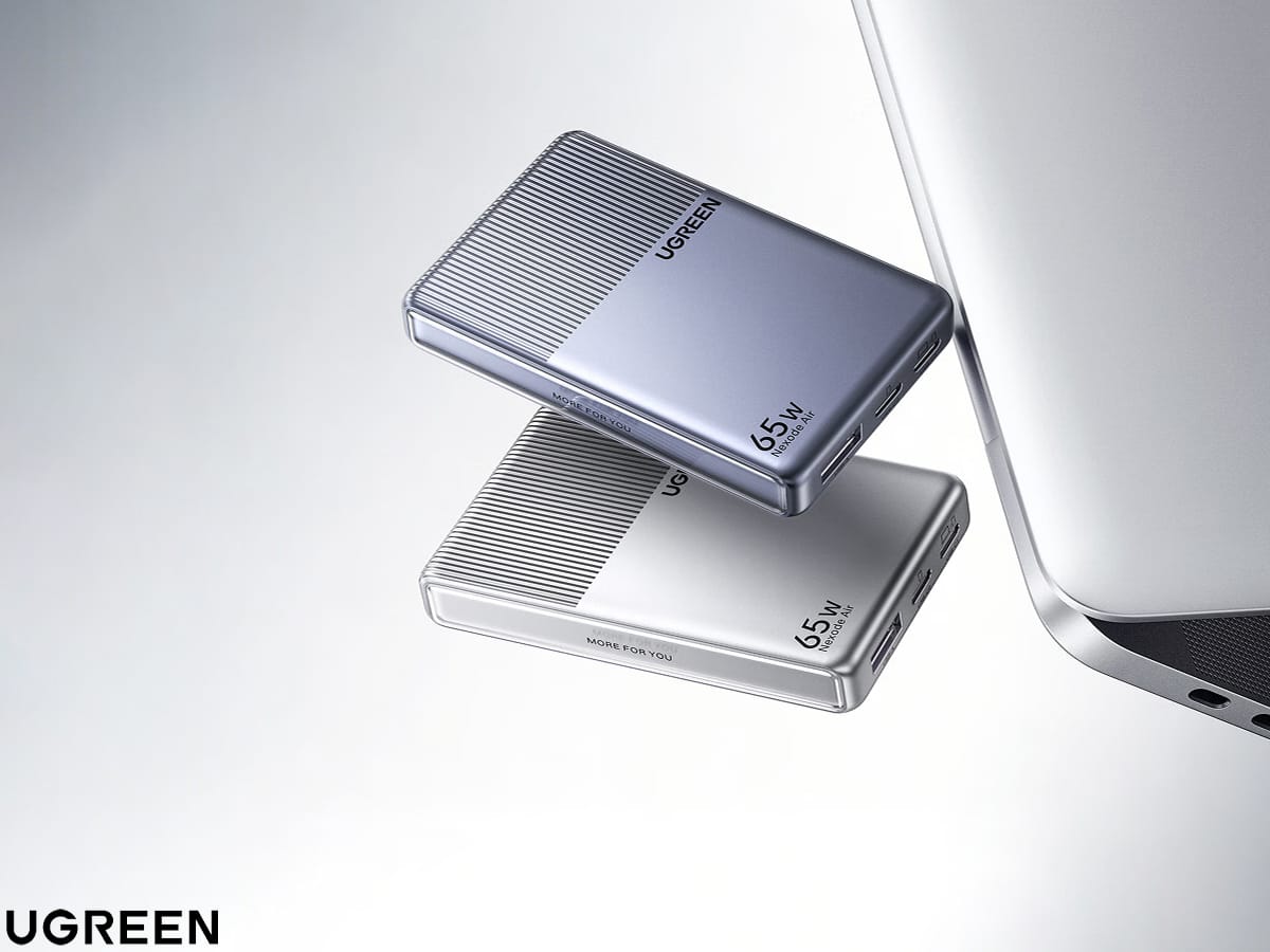Ugreen Nexode Air 65W Slim GaN charger showing slim profile and three ports